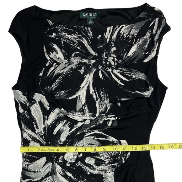 Lauren Ralph Lauren Boatneck Black & White Midi Floral Print Dress Sz: 10 - Picture 7 of 13